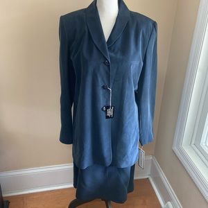 ANNA CAROLE Size 14 100% Silk Navy Suit Lined